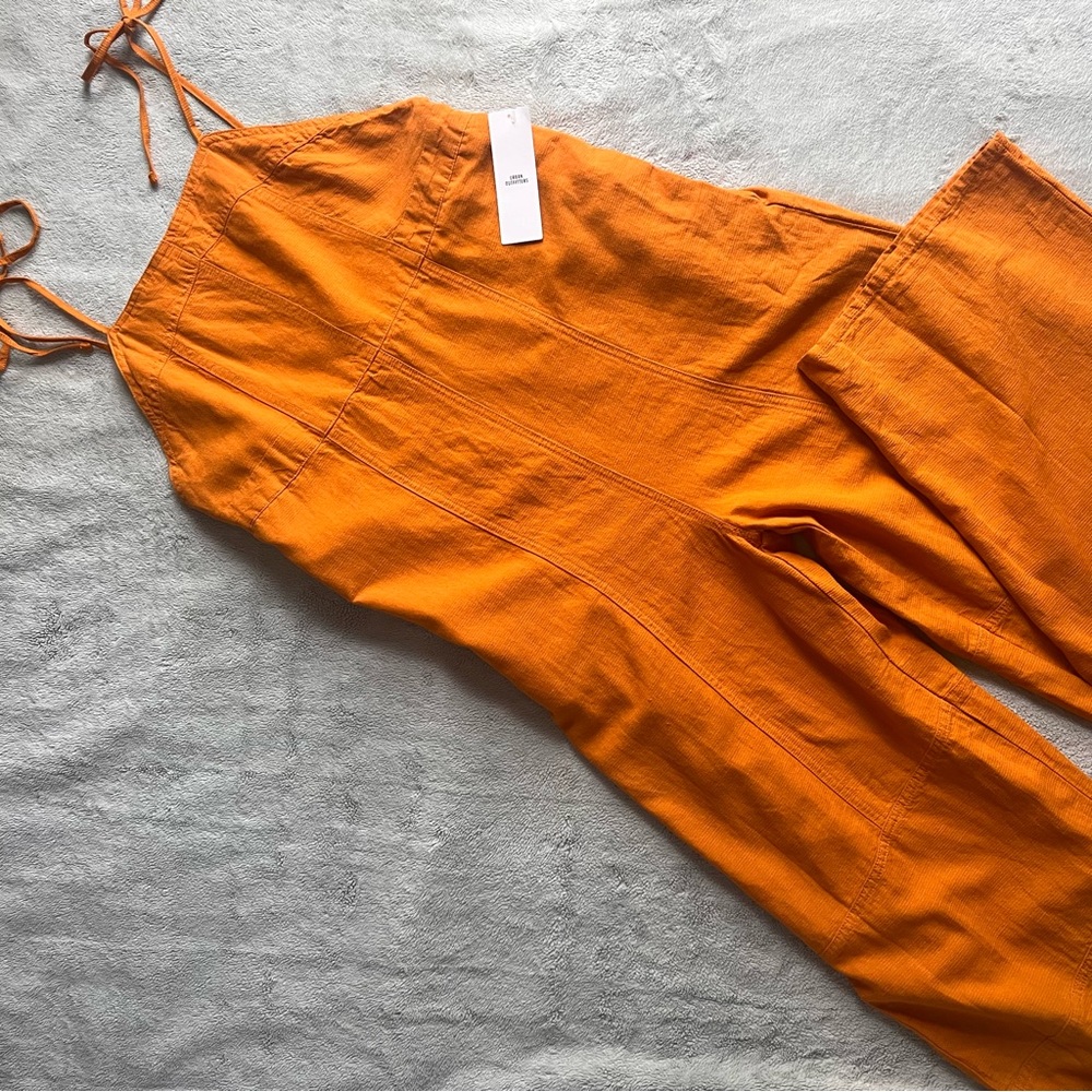 NWT Urban Outfitters Harley Linen Backless Tie Overalls Jumpsuit Mustard Sun